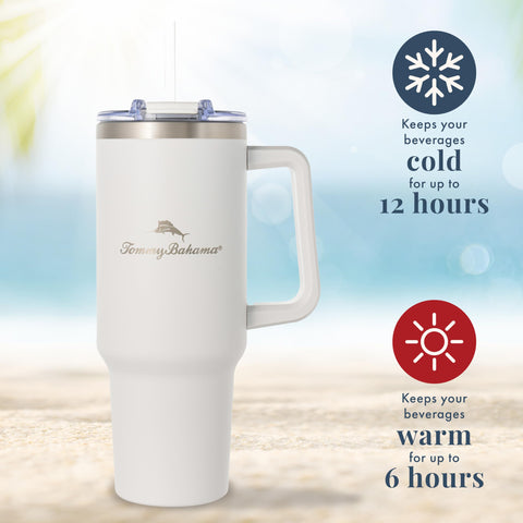 Tommy Bahama botella agua, tapa hermética para evitar fugas en movimiento.