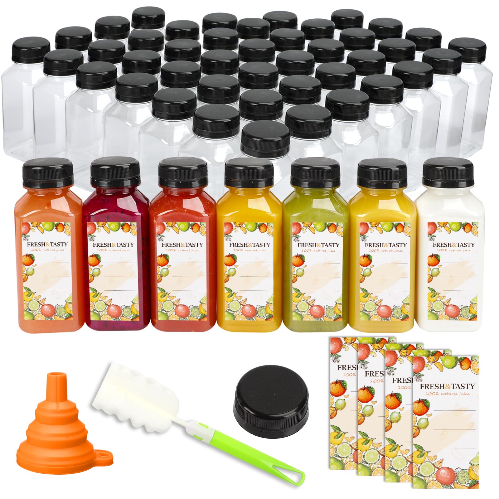 TOMNK botellas 8oz claras con tapas seguras para jugos y bebidas