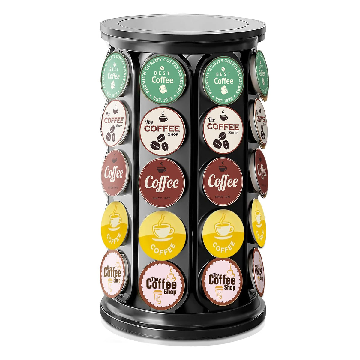 TOMSHUB portacápsulas K-Cup con carrusel giratorio para acceso rápido.
