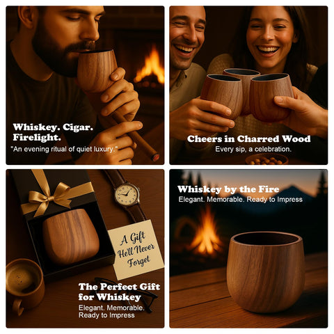 Tomzio, textura de madera carbonizada, experiencia de degustación suave.
