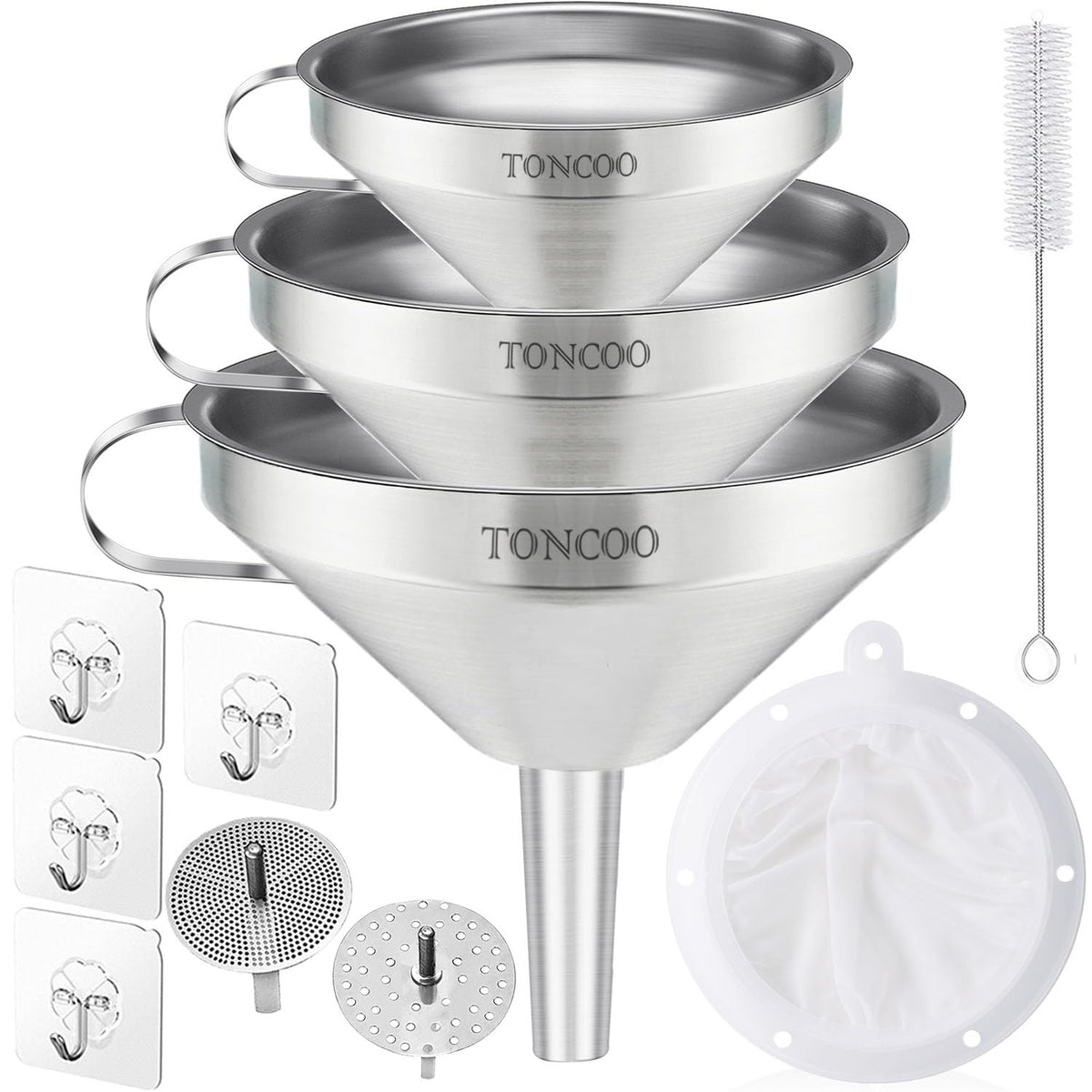 Toncoo embudo acero inoxidable 5-7 pulgadas con mango lateral para verter con control.