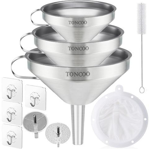 Toncoo embudo acero inoxidable 5-7 pulgadas con mango lateral para verter con control.