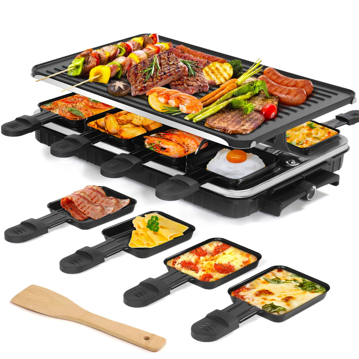 TONZE Raclette Table Grill con superficie estriada para sellar y dejar marcas.