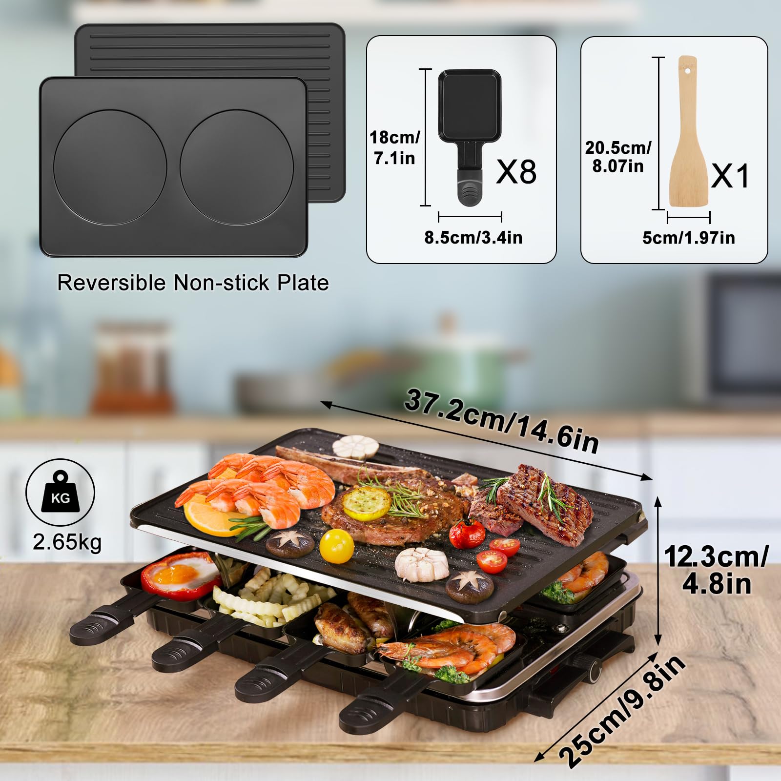 TONZE Raclette Table Grill, placas removibles para limpieza rápida.