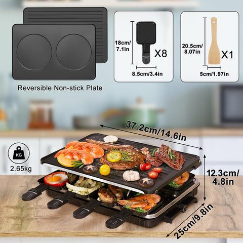 TONZE Raclette Table Grill, placas removibles para limpieza rápida.