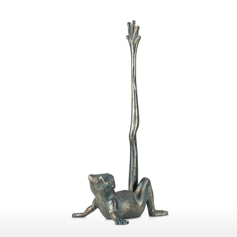 Tooarts sapo decorativo en bronce envejecido, ideal para estantería o mostrador.