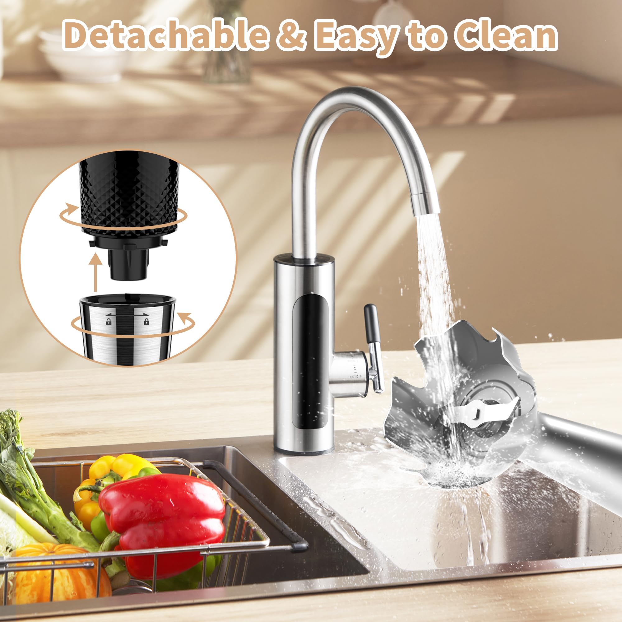 Toogel cabezal desmontable facilita limpieza y almacenamiento seguro.