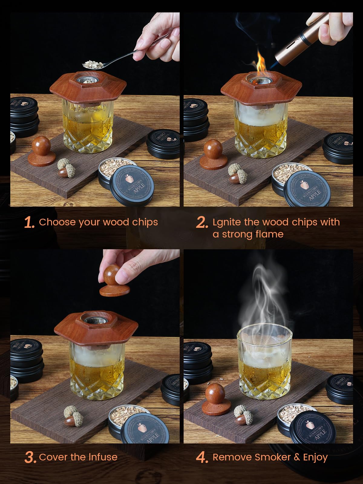 TOOKEBEEGO kit humo coctel clasico facilita bebidas con notas ahumadas