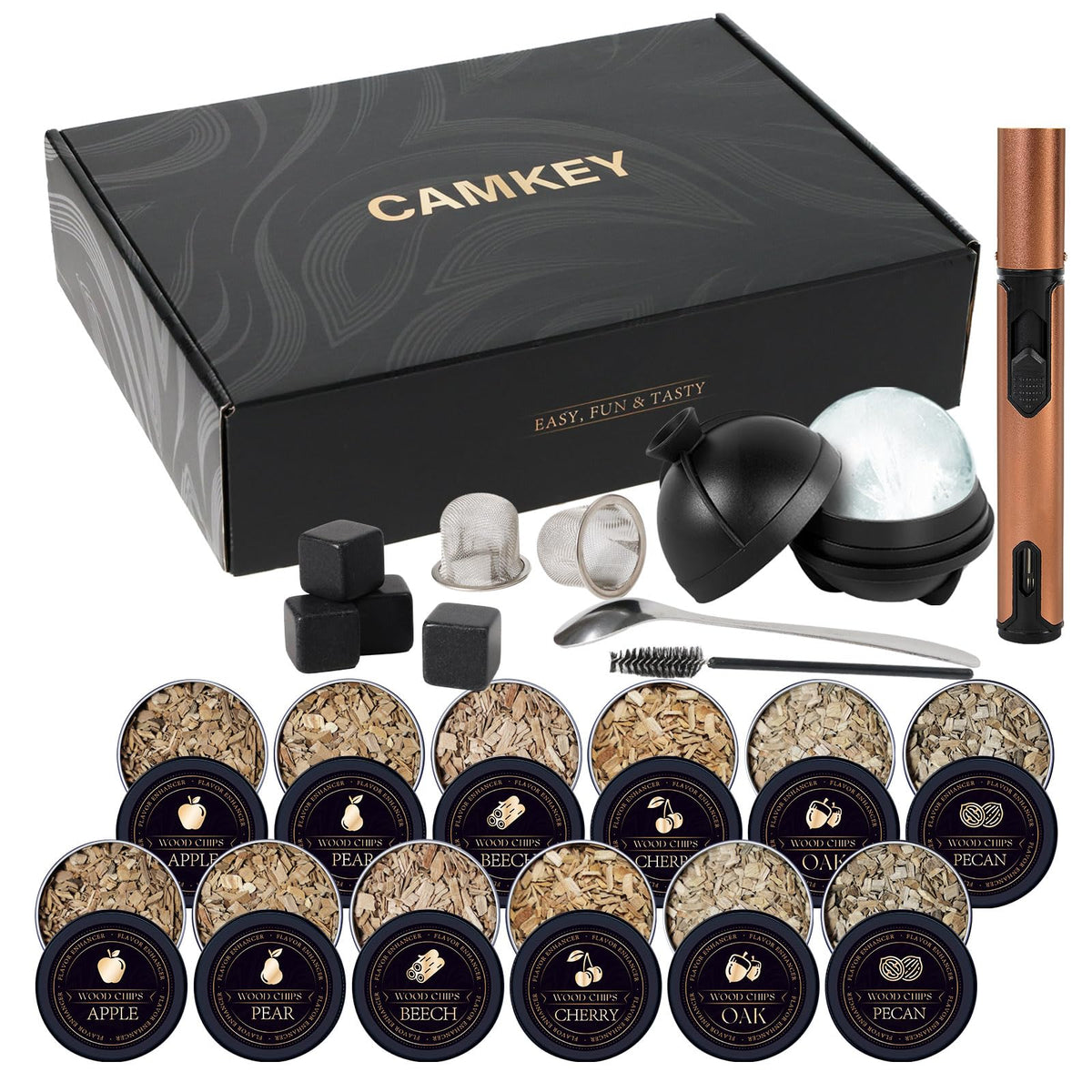 TOOKEBEEGO virutas madera 12 sabores para bebidas y alimentos con aroma ahumado