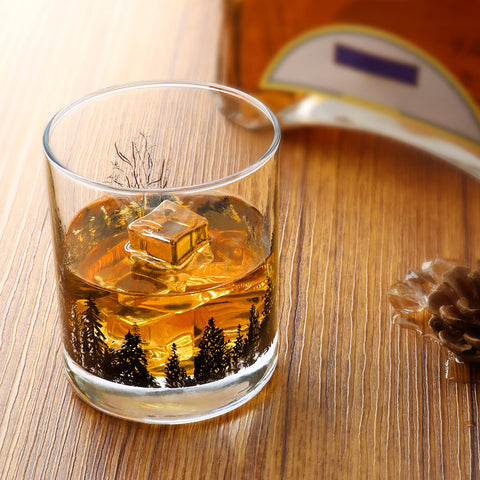TOOWELL vaso whisky con ilustración bosque negro-blanco, arte duradero para la mesa