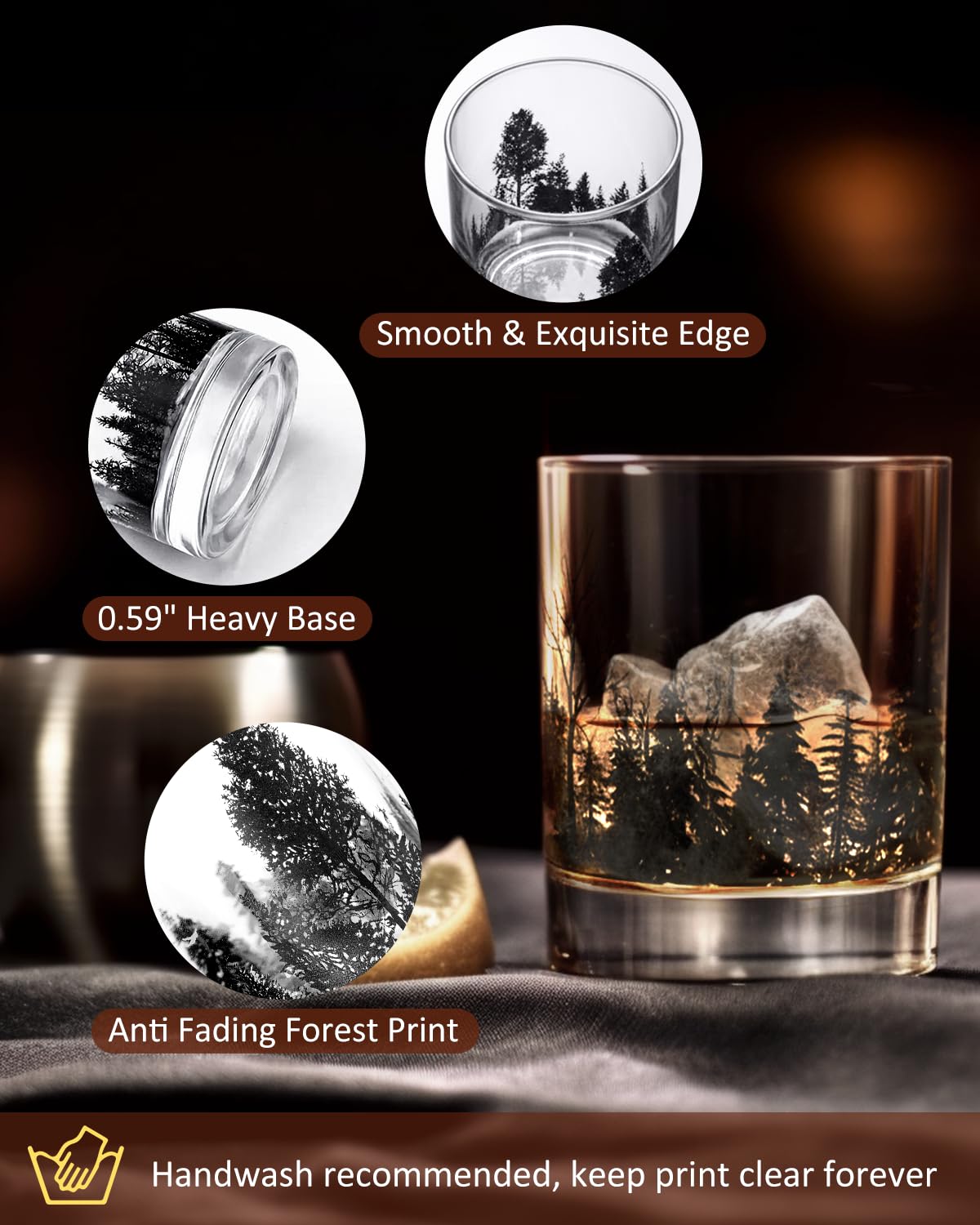 Vaso TOOWELL con grabado artístico de bosque, regalo sofisticado para entusiastas del whisky.