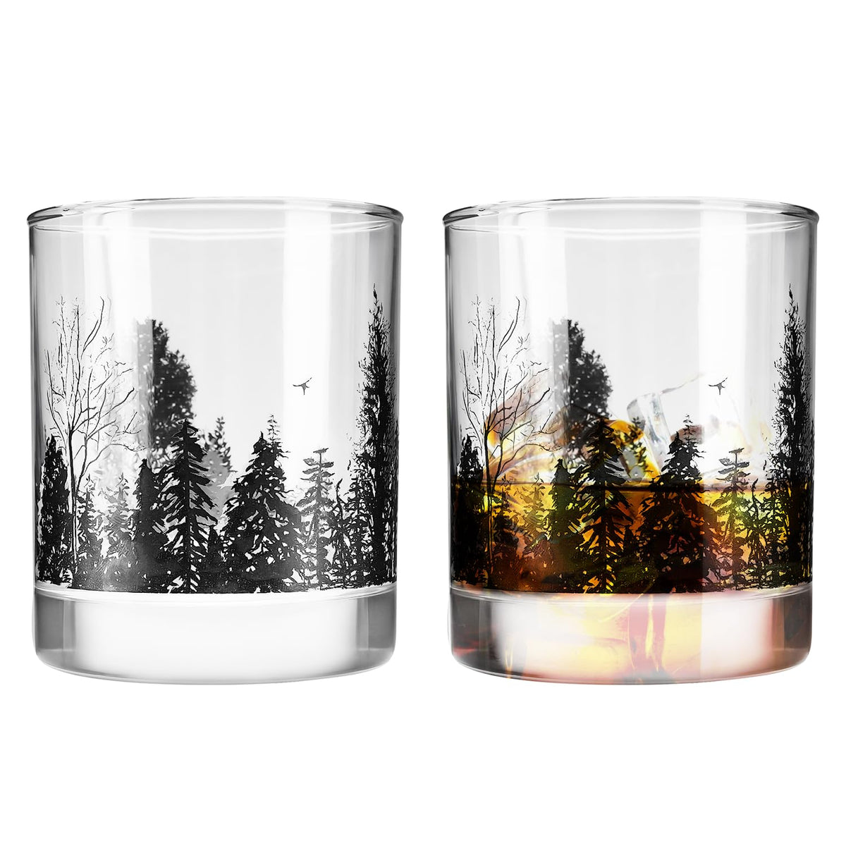Vaso TOOWELL Whisky con paisaje de bosque grabado, ideal para degustación elegante en casa.