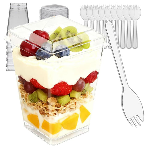 Toowood vasos postre cuadrados con tapas, ideales para fiestas y presentación elegante.