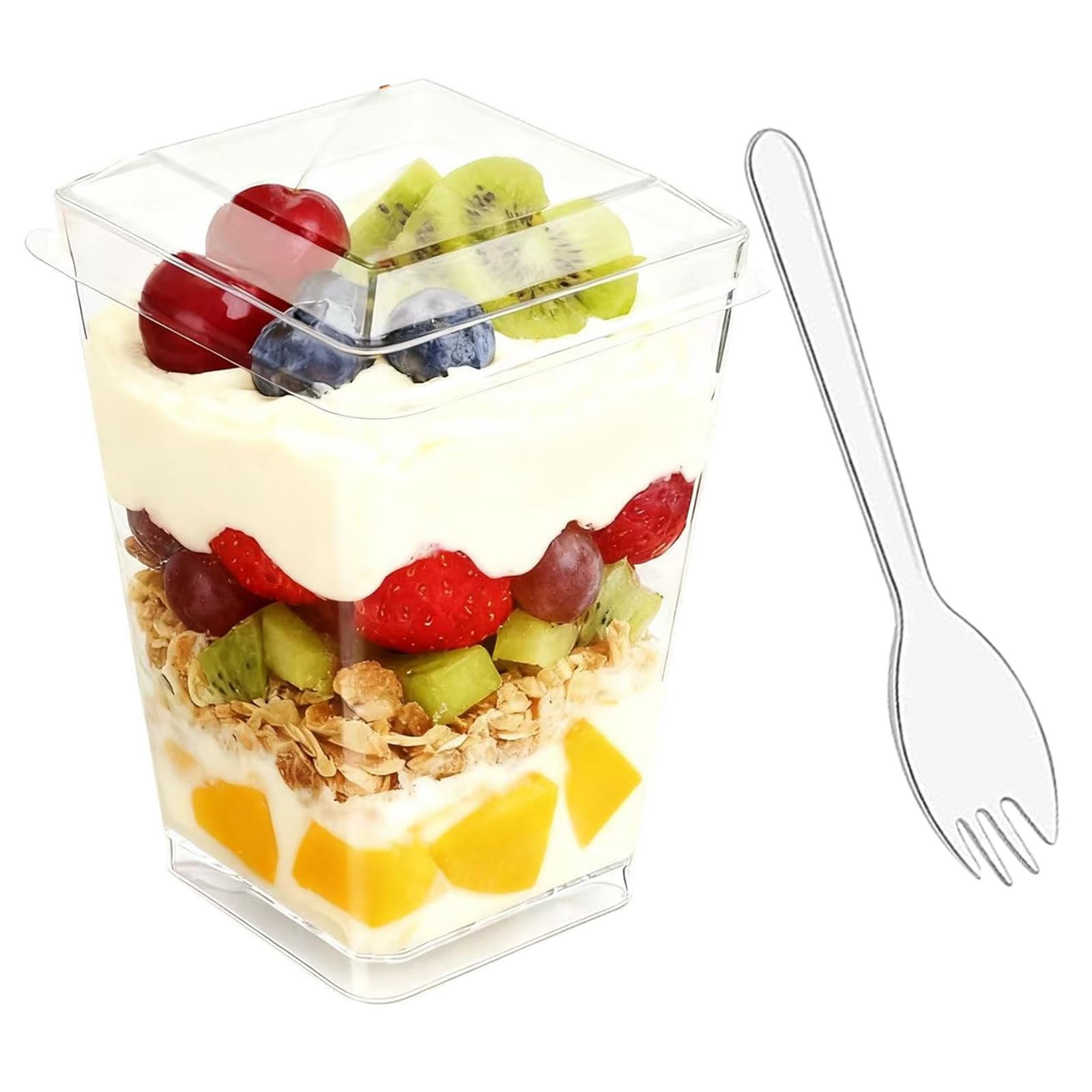 Toowood vasos de postre transparentes con tapas, ideal para mantener frescura en fiestas.