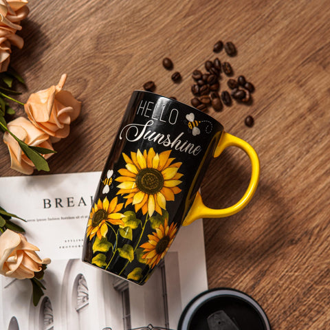 Topadorn girasol taza con tapa de silicona, evita derrames al viajar.