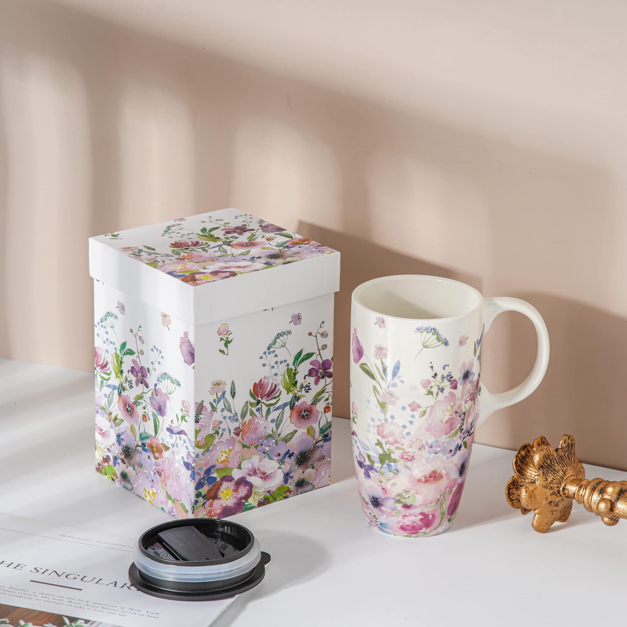 Topadorn taza café con leche cerámica con tapa, mantiene caliente