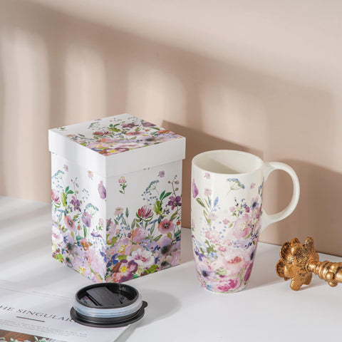 Topadorn taza café con leche cerámica con tapa, mantiene caliente