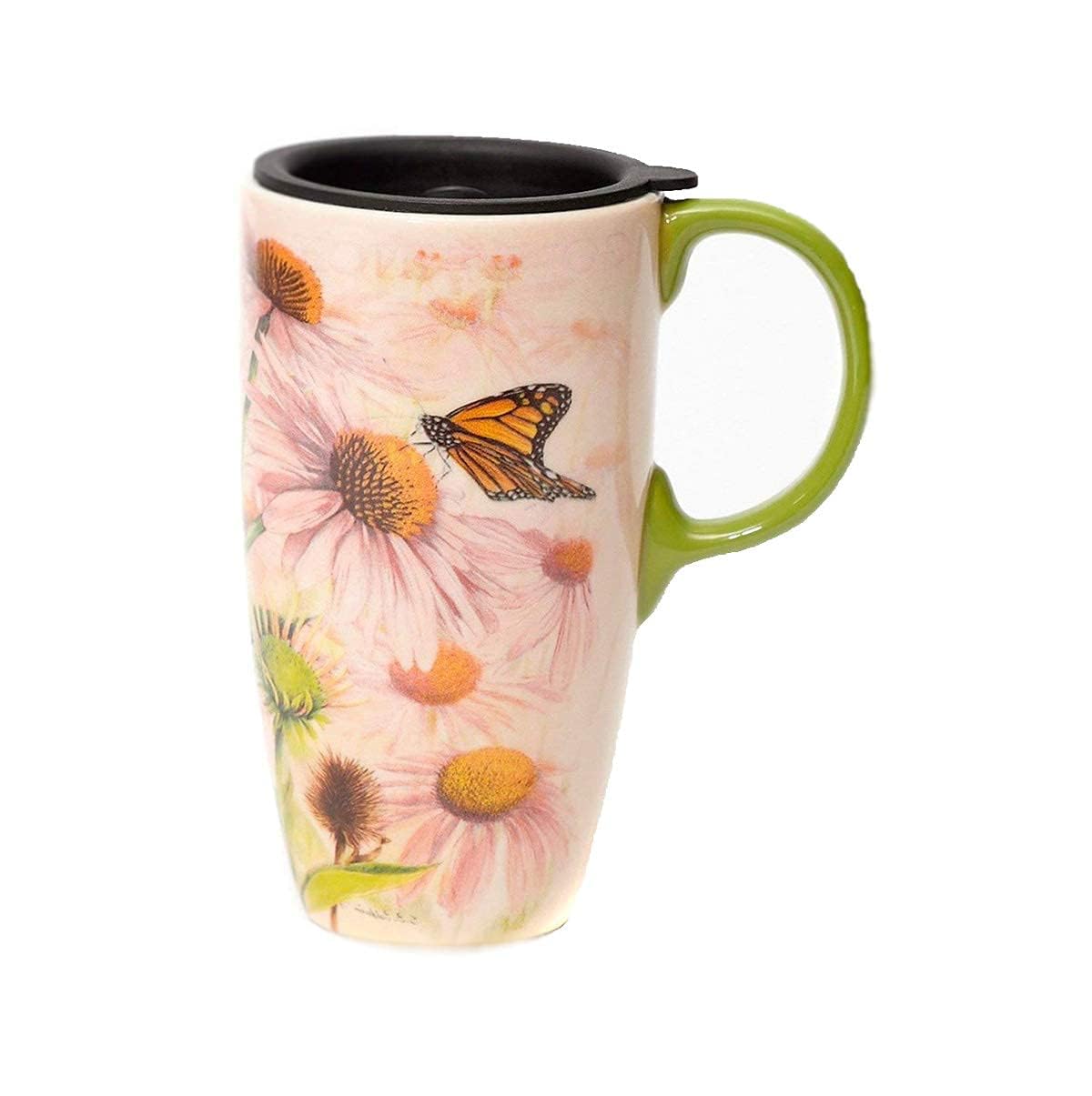 Topadorn taza cerámica cafe 17oz con tapa rosa, ideal para café diario