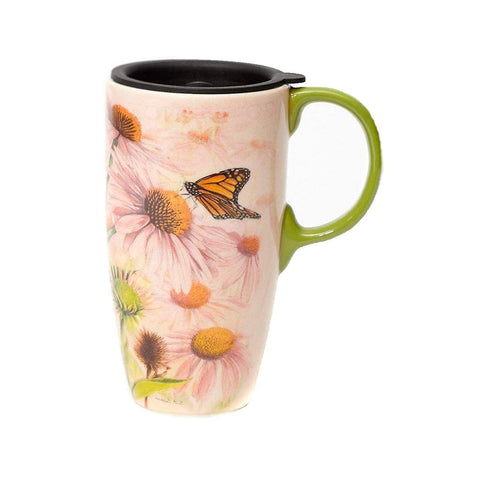 Topadorn taza cerámica cafe 17oz con tapa rosa, ideal para café diario