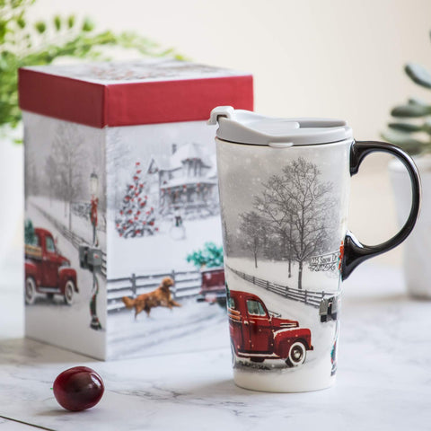 Topadorn taza ceramica diseno nieve cabana camion navideno para tea reconfortante.