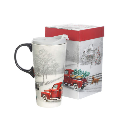 Topadorn taza ceramica viaje 17oz con camión rojo para café caliente.