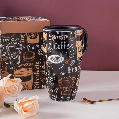 Topadorn taza cerámica de viaje con tapa deslizante, evita salpicaduras en coche.
