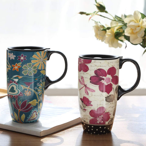 Taza Topadorn Latte de cerámica 17 onzas, vista lateral, mantiene el calor.