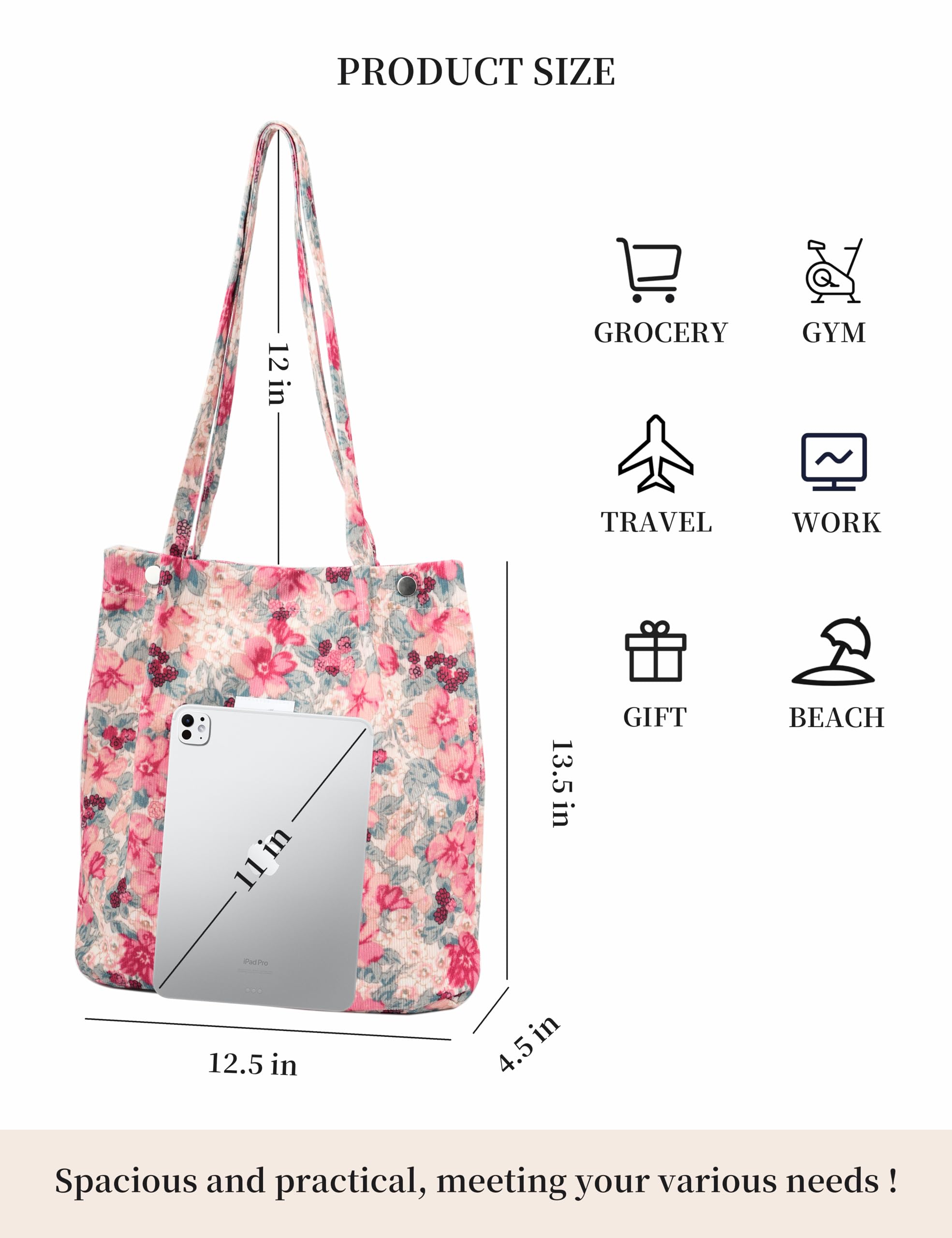 Topasion bolso de pana, dimensiones ideales para compras y viaje.