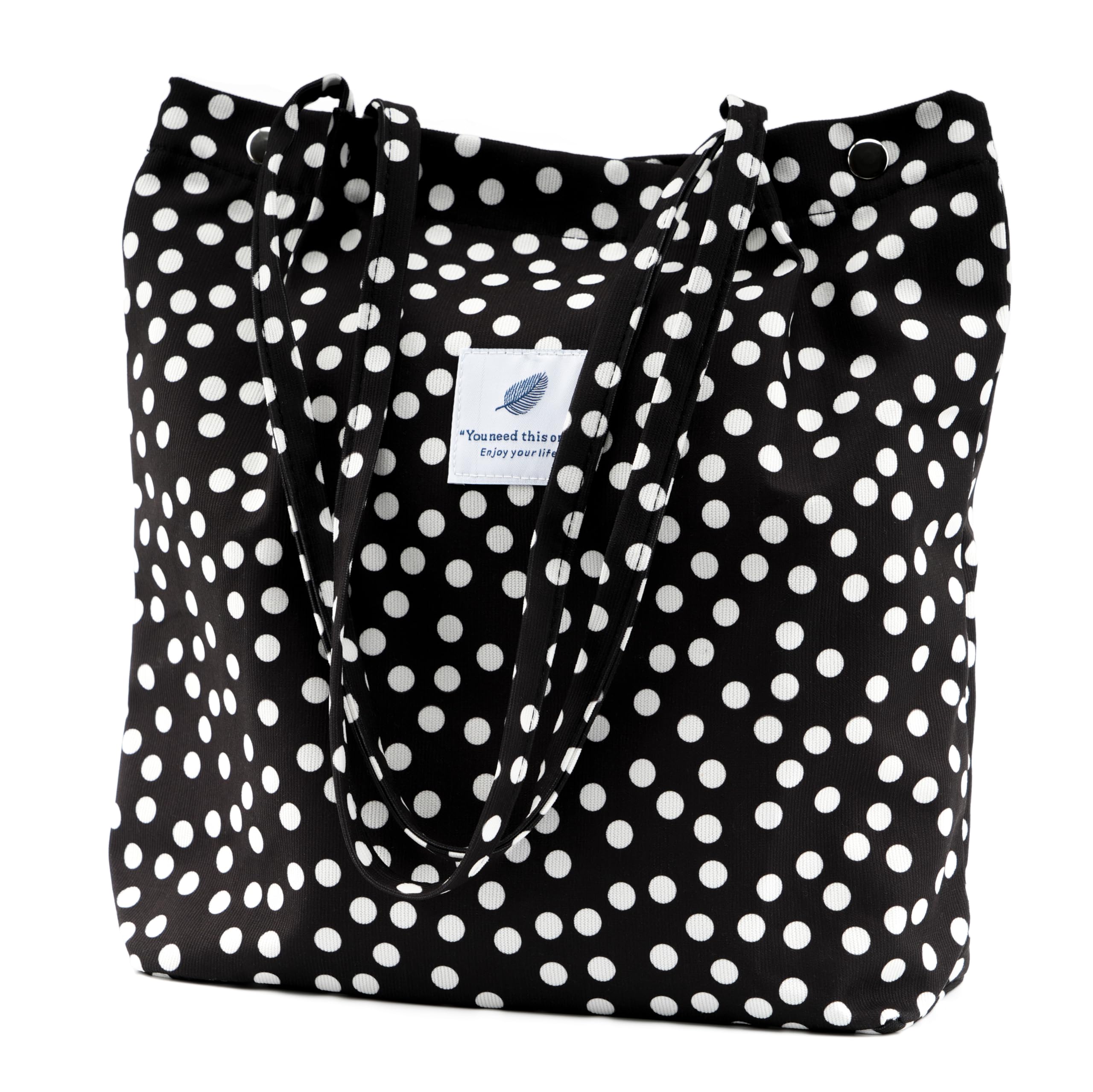 Topasion bolso tote de pana con lunares negro blanco, uso diario y estilo