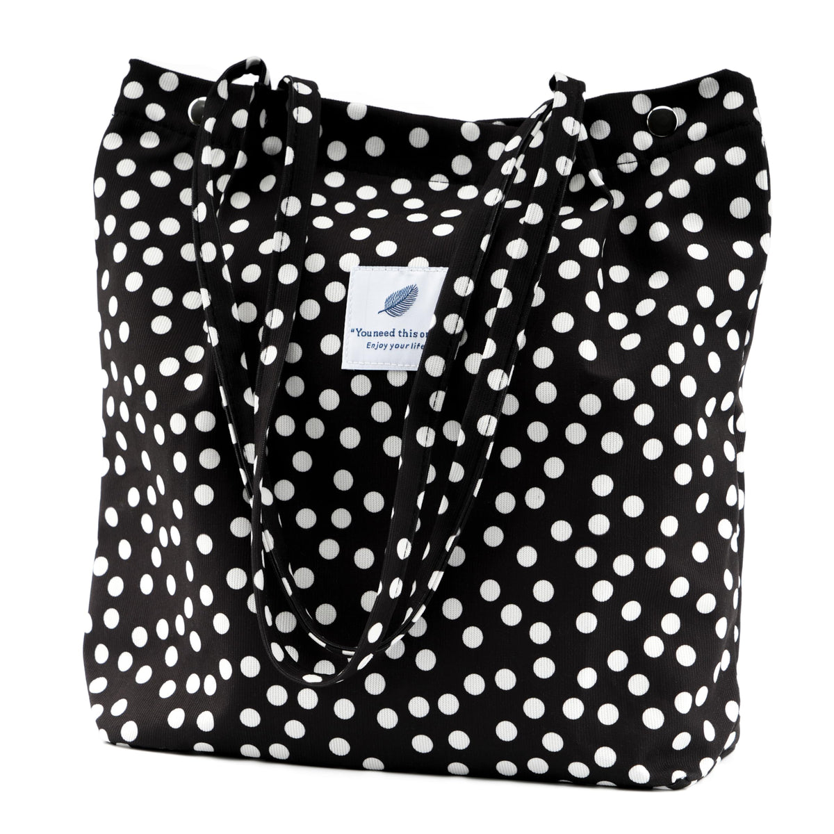 Topasion bolso tote de pana con lunares negro blanco, uso diario y estilo