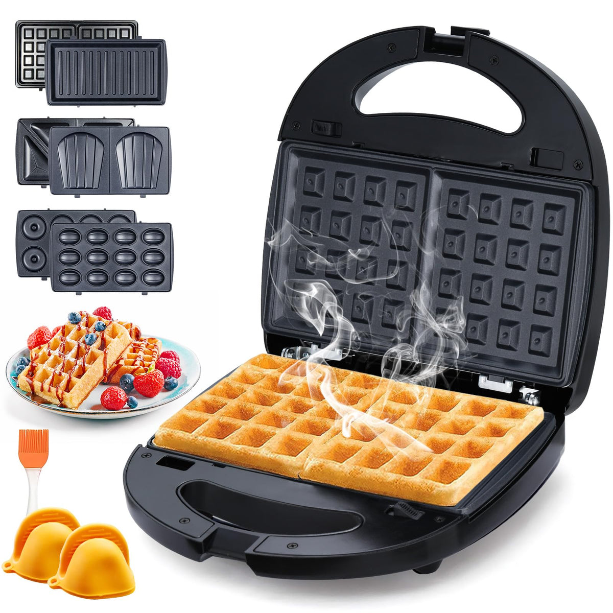 TOPCHANCES gofrera 6 en 1 con placas removibles para cocinar de forma rápida y limpia.