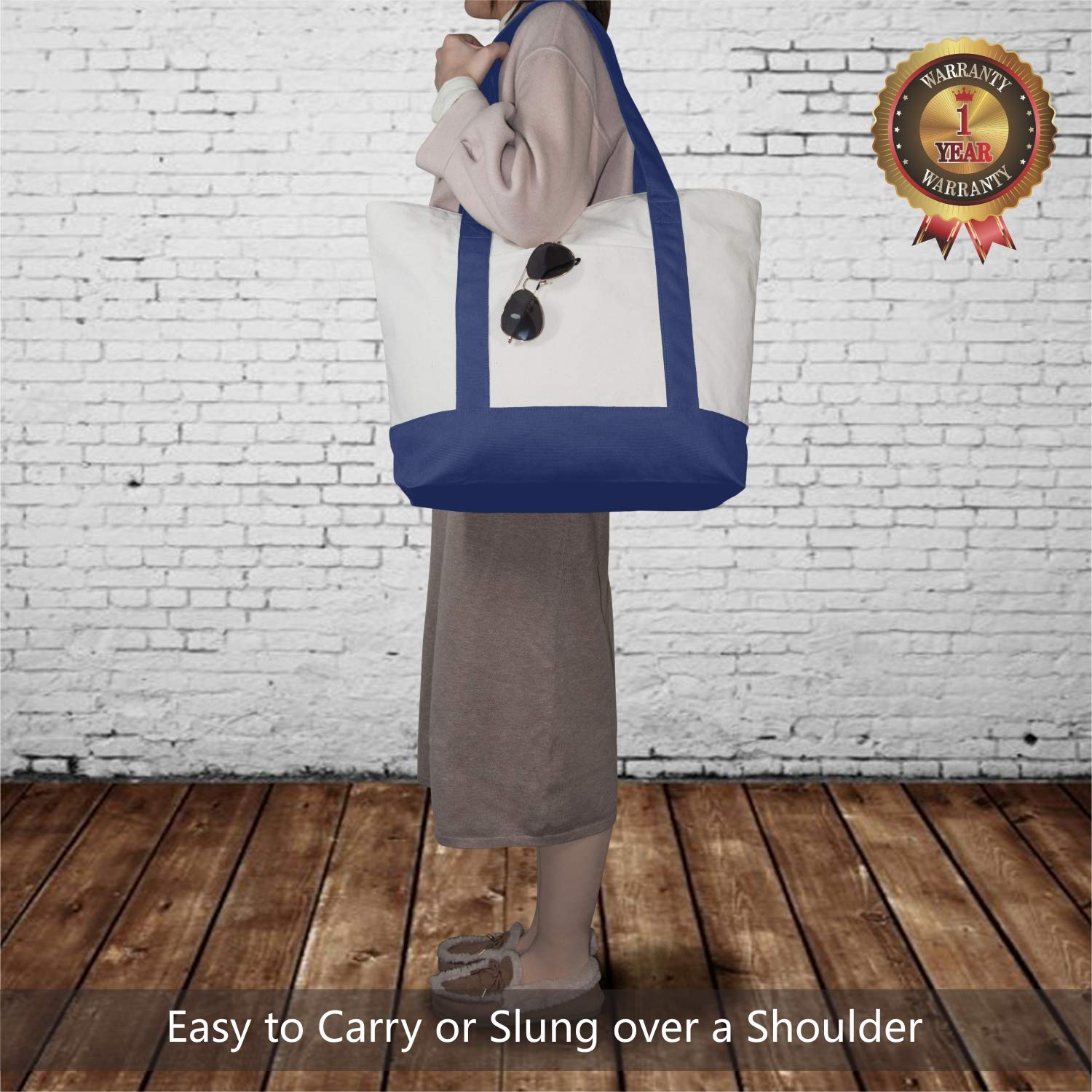 Bolsa TOPDesign de lona con cierre de cremallera superior para seguridad.