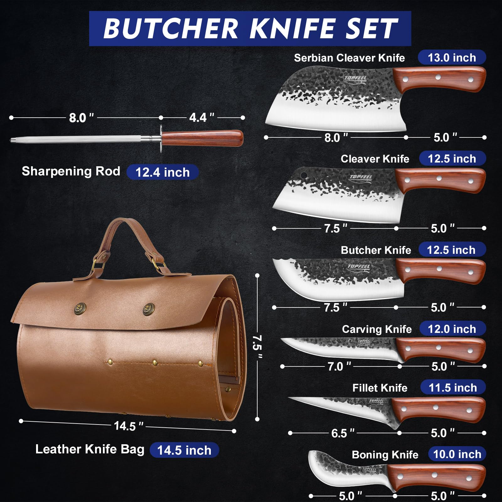Cuchillo carnicero Topfeel con hoja forjada para cortes precisos.