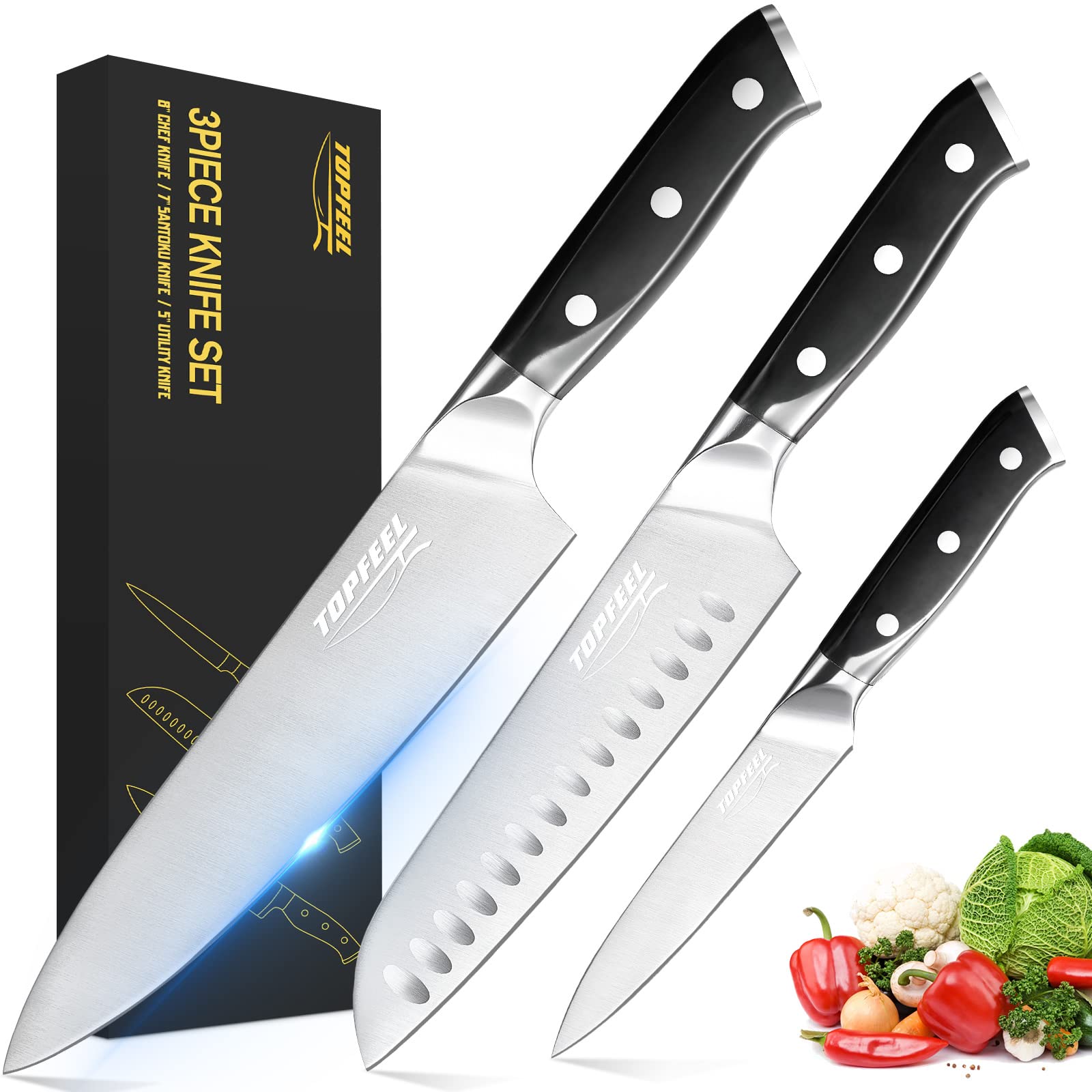 Cuchillo chef Topfeel profesional de 8 pulgadas, filo ultra afilado para cortes precisos.
