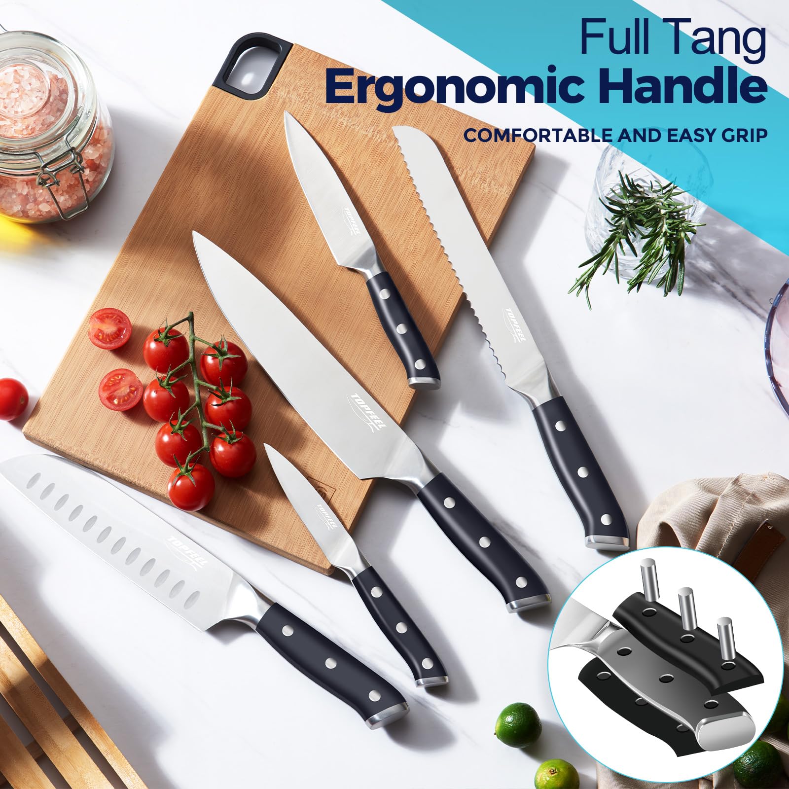 Topfeel cuchillo santoku 8 pulgadas, versátil para verduras y carne.