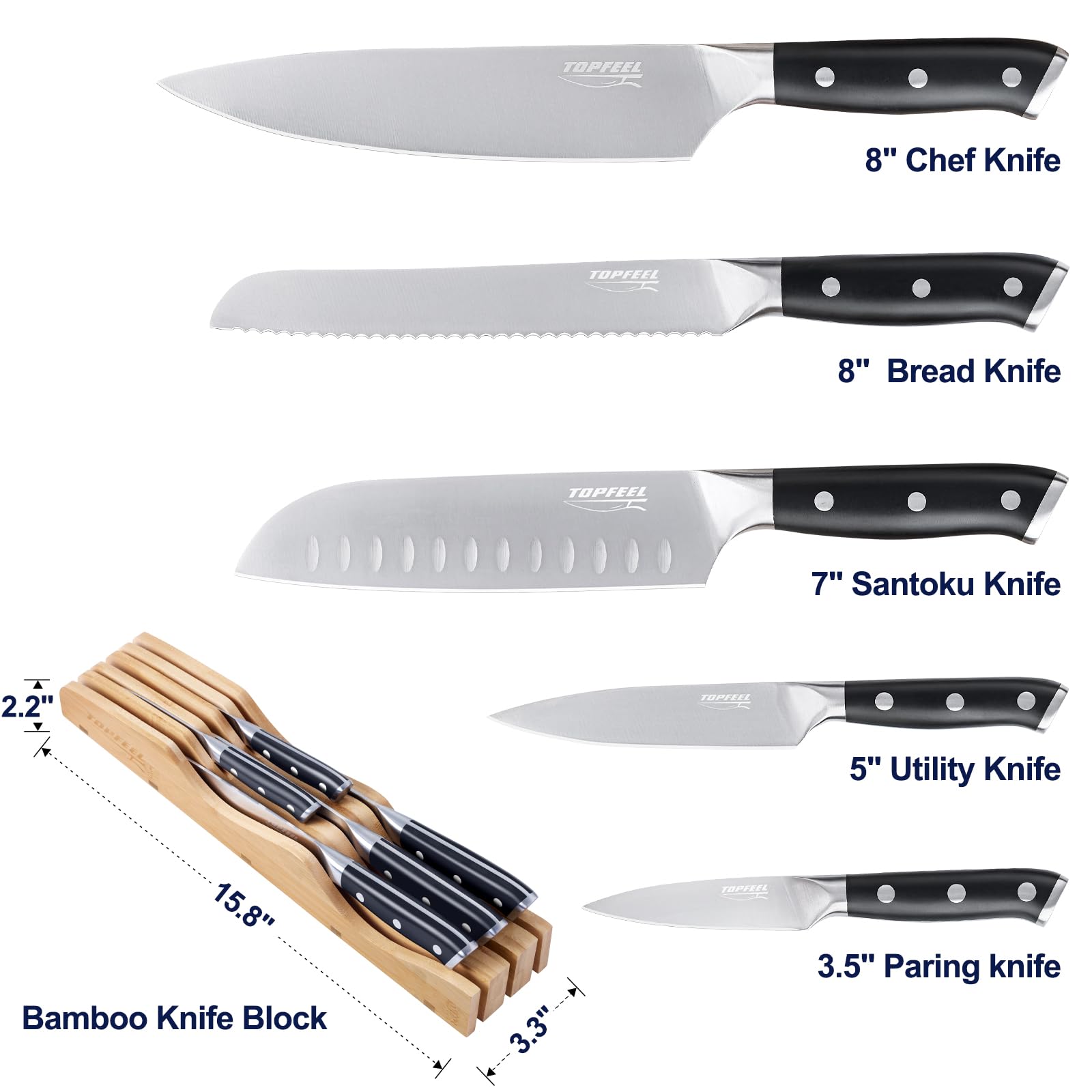 Topfeel cuchillo utilidad 5 pulgadas, cortes precisos para tareas diarias.