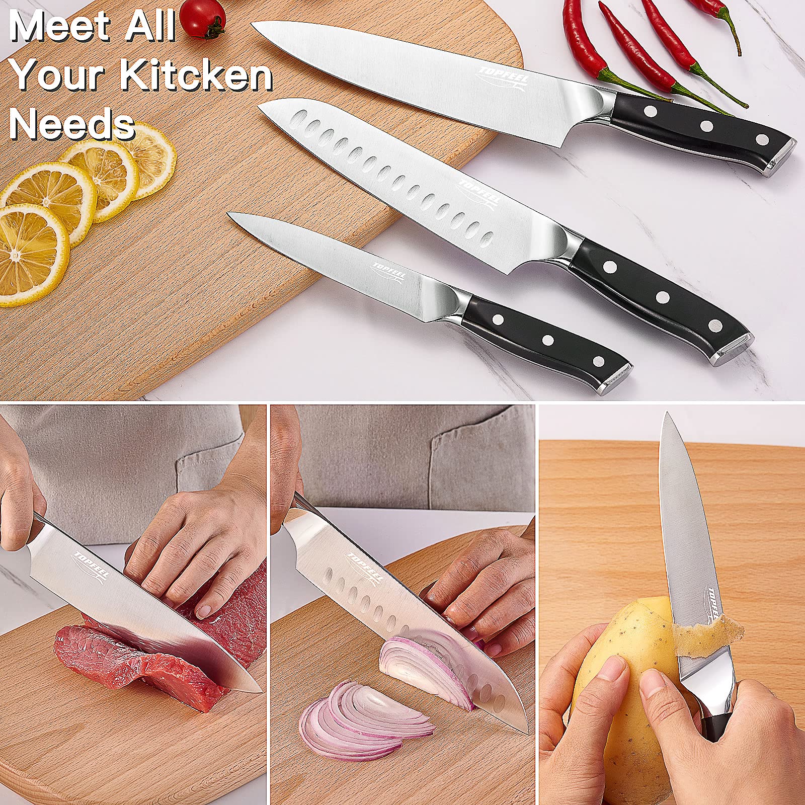 Topfeel mango ergonómico con triple perno para agarre cómodo.