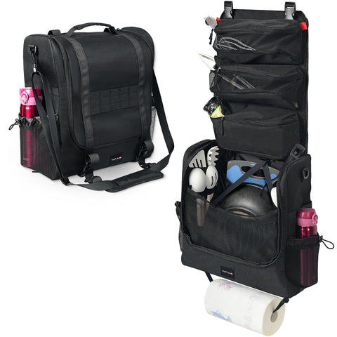 TOPJUM Camp Kitchen Organizer con compartimentos múltiples para ordenar utensilios de cocina.