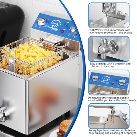 TOPKITCH freidora eléctrica 6.3 Qt drenaje de aceite, mantenimiento sencillo.