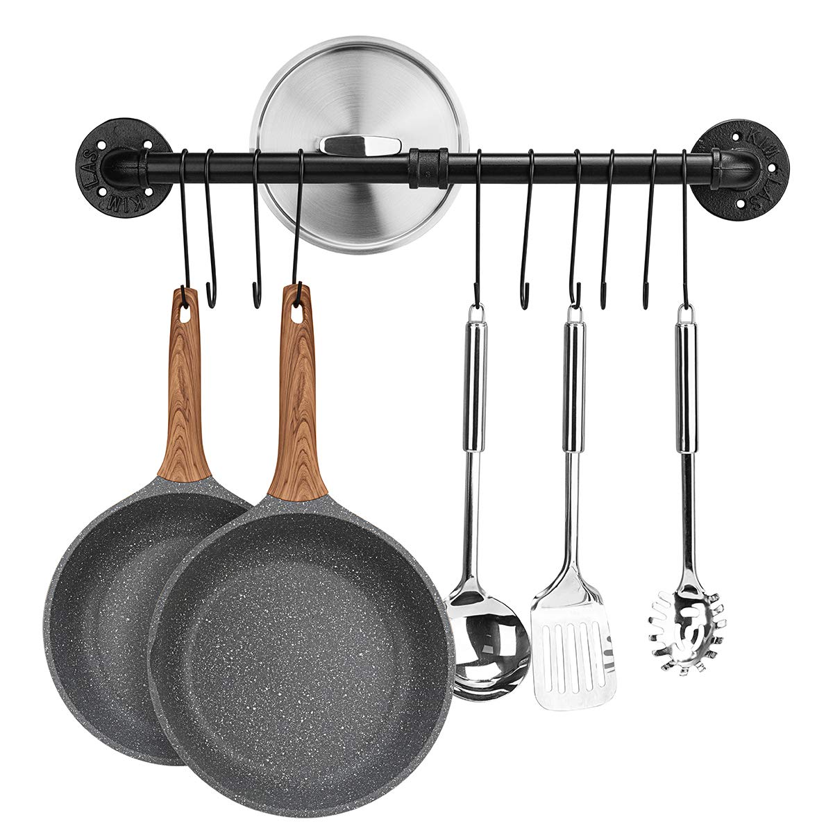Toplife colgador de pared para ollas con 10 ganchos, organización eficiente en la cocina.