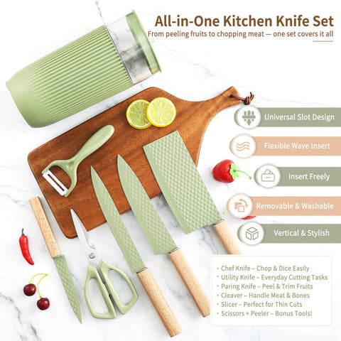 TOPLUCKY cuchillo chef 7 piezas verde, control equilibrado para cortes precisos