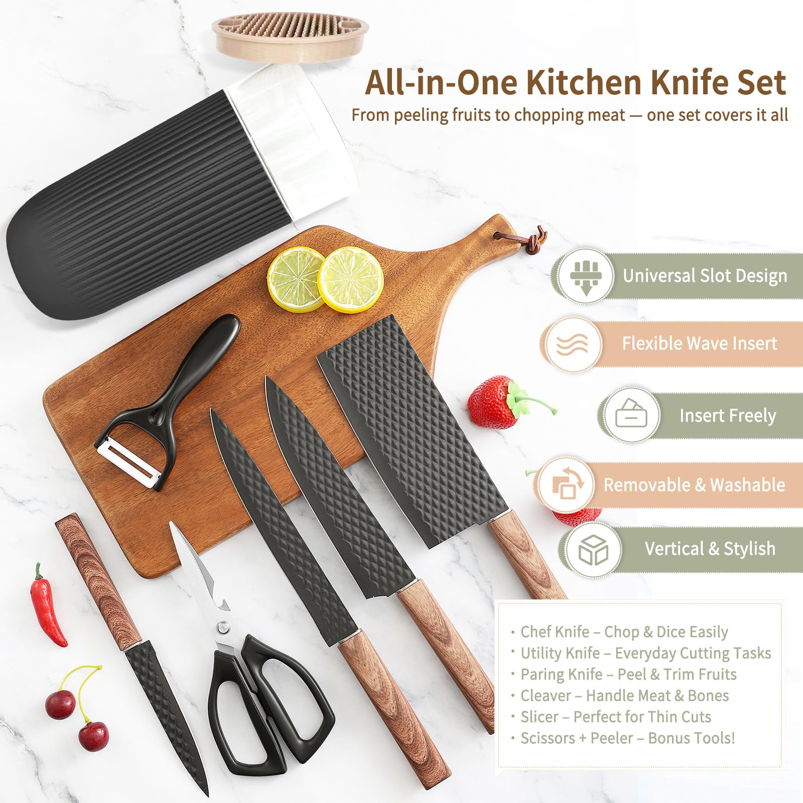 TOPLUCKY: cuchillo cocinero afilado en la mano para cortes precisos.