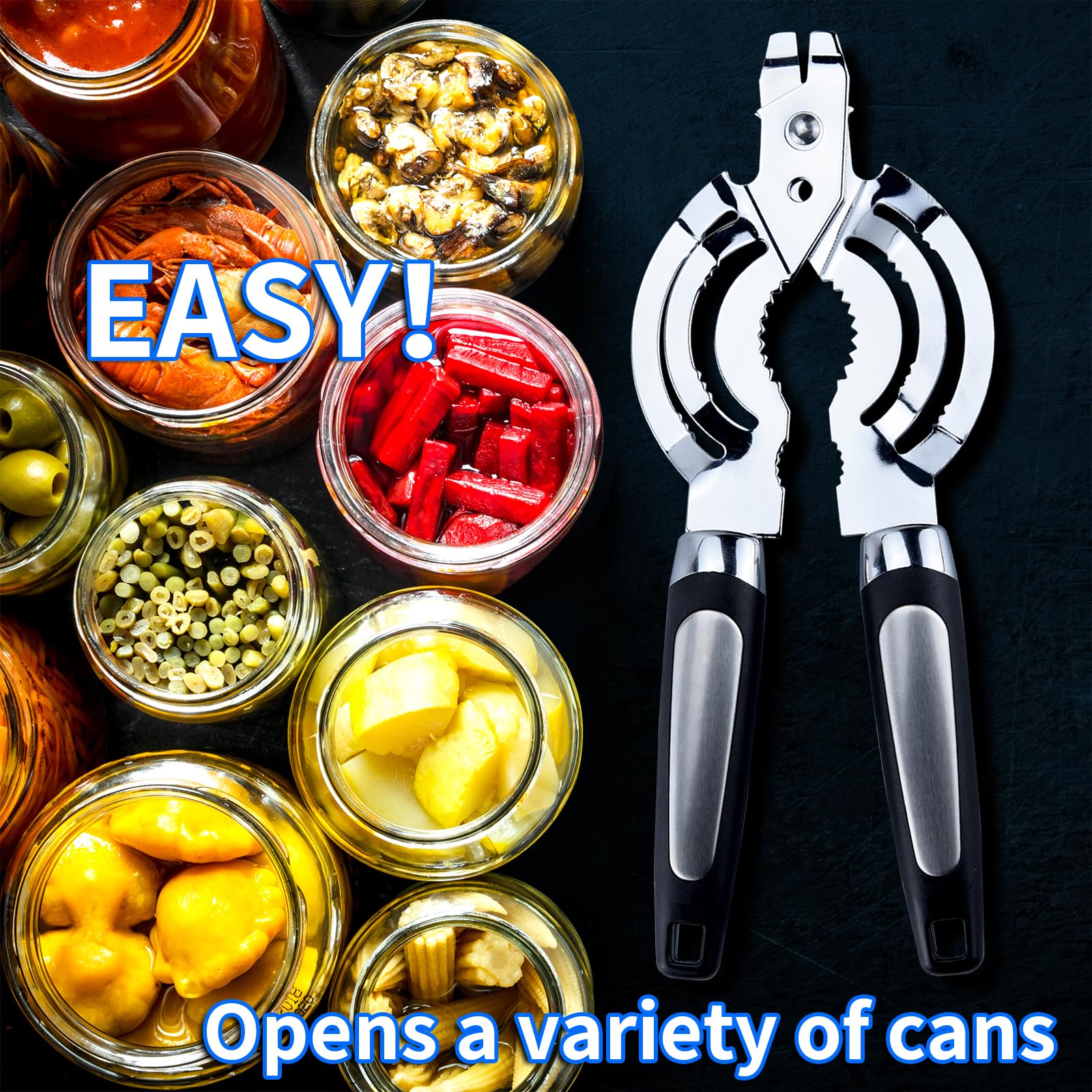Topoem abre tarros multi-tamano, se adapta a envases pequeños y grandes.