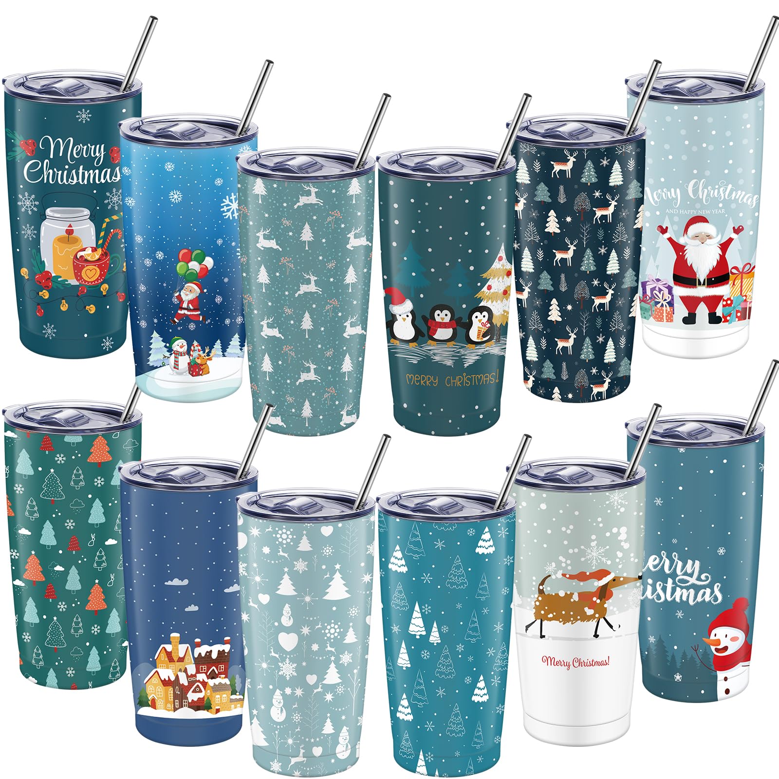 Topphopy conjunto navidad 12 vasos termicos de 20 onzas con tapas para viajes.