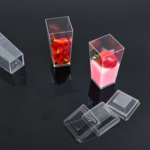 Vaso ToppYuanZea de forma cuadrada con dimensiones para porciones precisas.