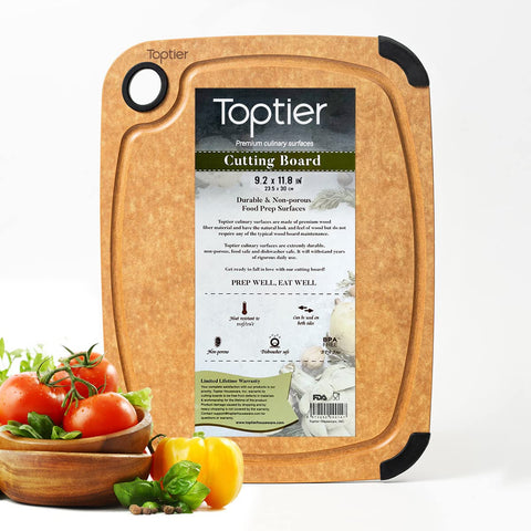 Tabla de corte Toptier con fibra de madera, superficie estable para picar verduras.