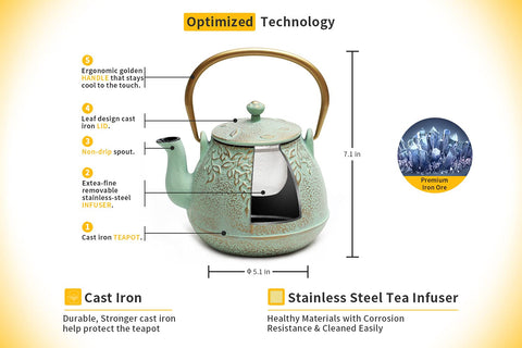 Infusor de acero inoxidable separa las hojas fácilmente para una taza clara.