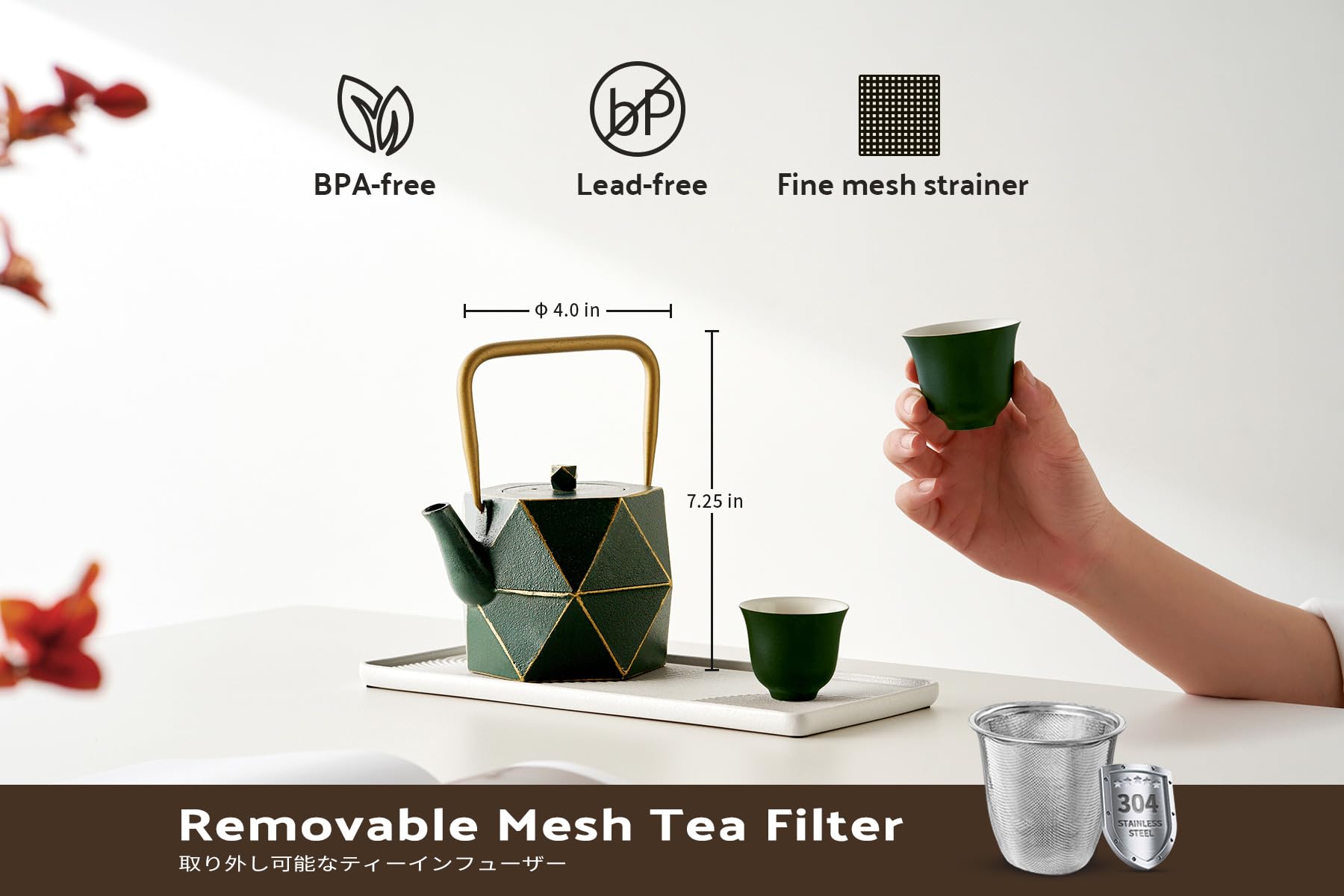 Toptier tetera con diseño diamante y mango ergonómico para verter cómodo.