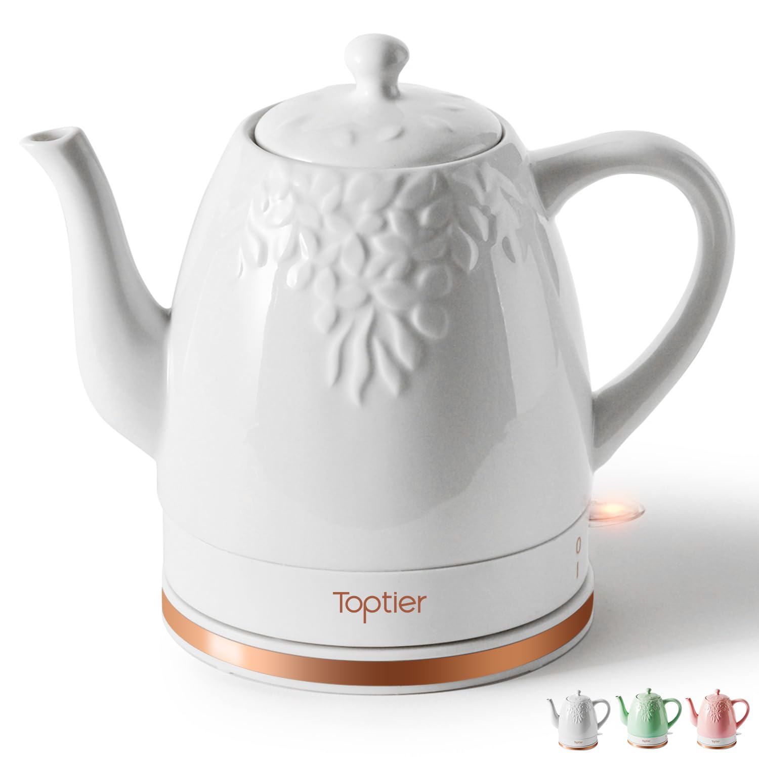 Toptier tetera eléctrica cerámica con base giratoria 360° para vertido cómodo