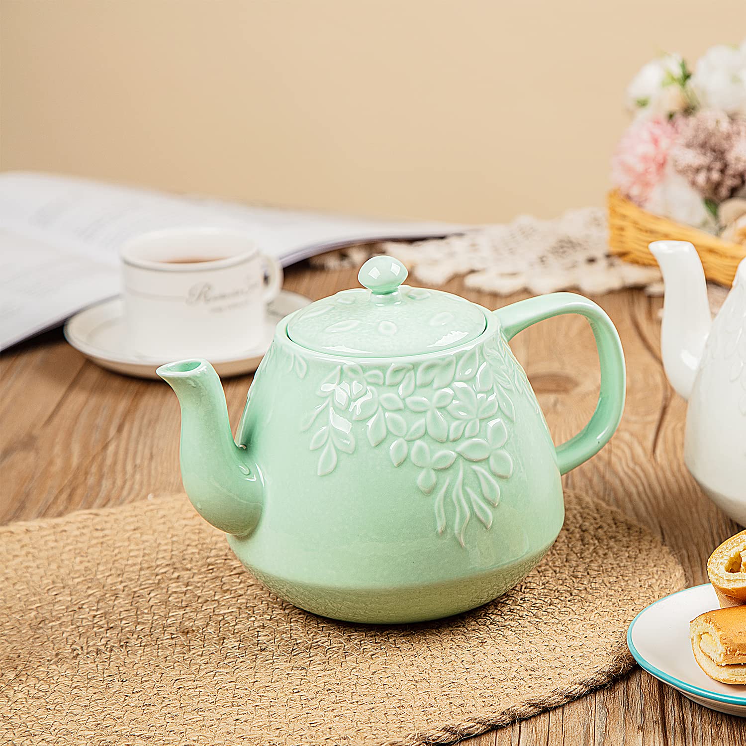 Toptier Tetera de porcelana de 37 onzas para servir 3-5 personas.